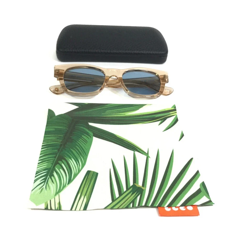 Garrett Leight Sunglasses WOZ BRE Champagne Square Frames with Light Blue Lenses